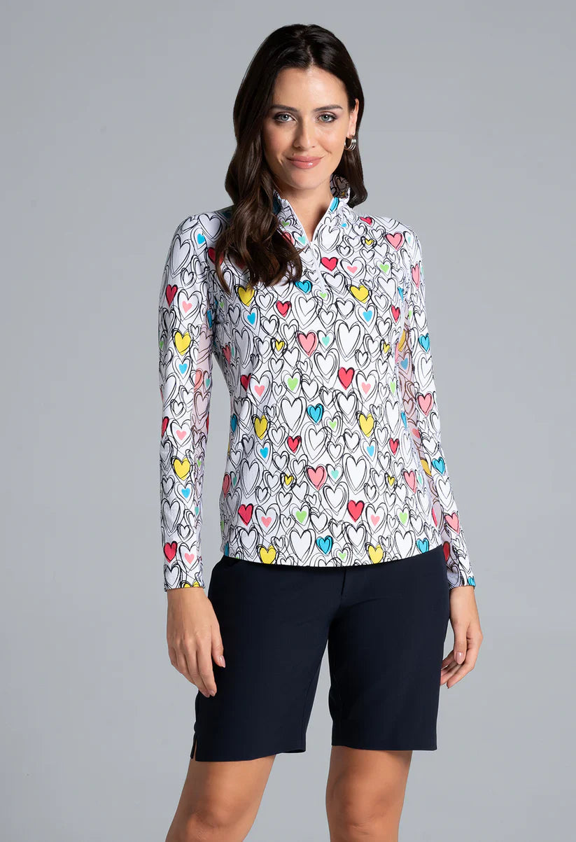 IBKUL Millie Watermelon Long Sleeve Mock Neck Top #10939