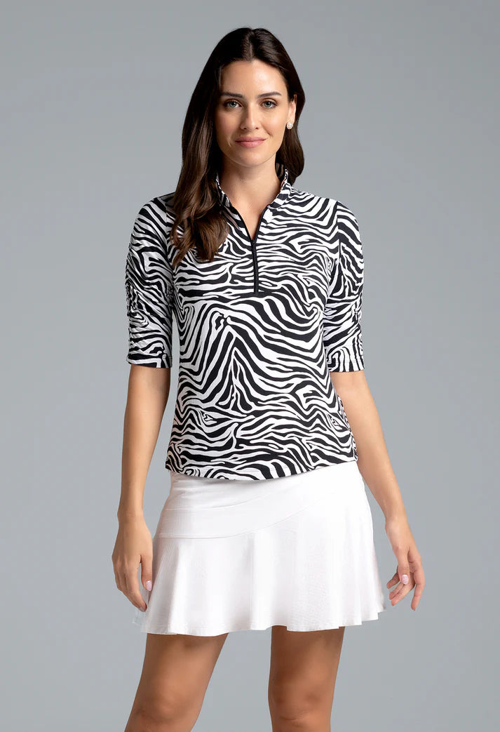 IBKUL Cecilia Print Ruched Elbow Sleeve Top Style #41932