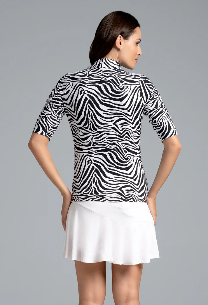 IBKUL Cecilia Print Ruched Elbow Sleeve Top Style #41932