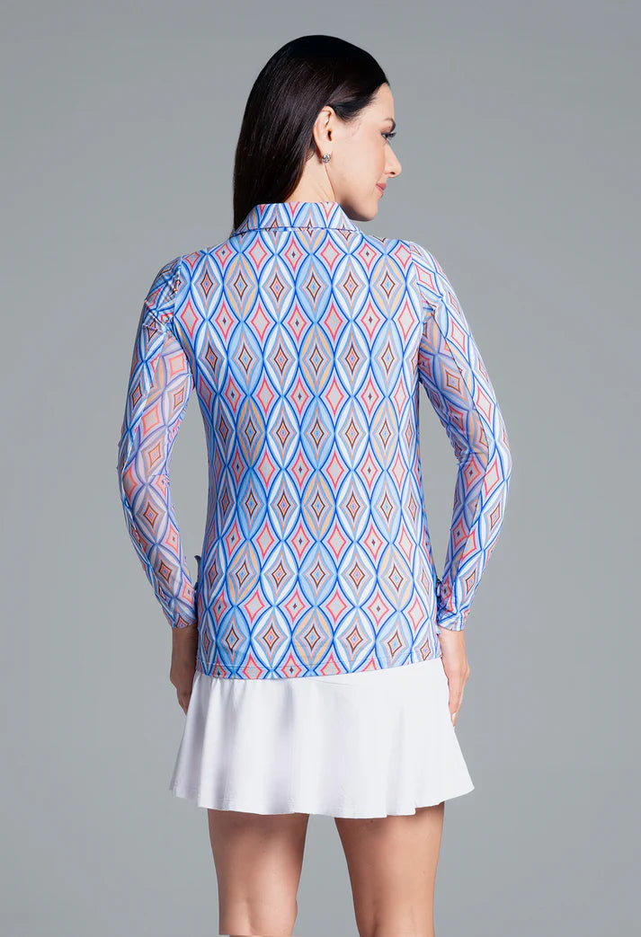 IBKUL Romina Print Adjustable Length Long Sleeve Polo #48931