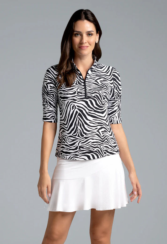 IBKUL Cecilia Print Ruched Elbow Sleeve Top Style #41932