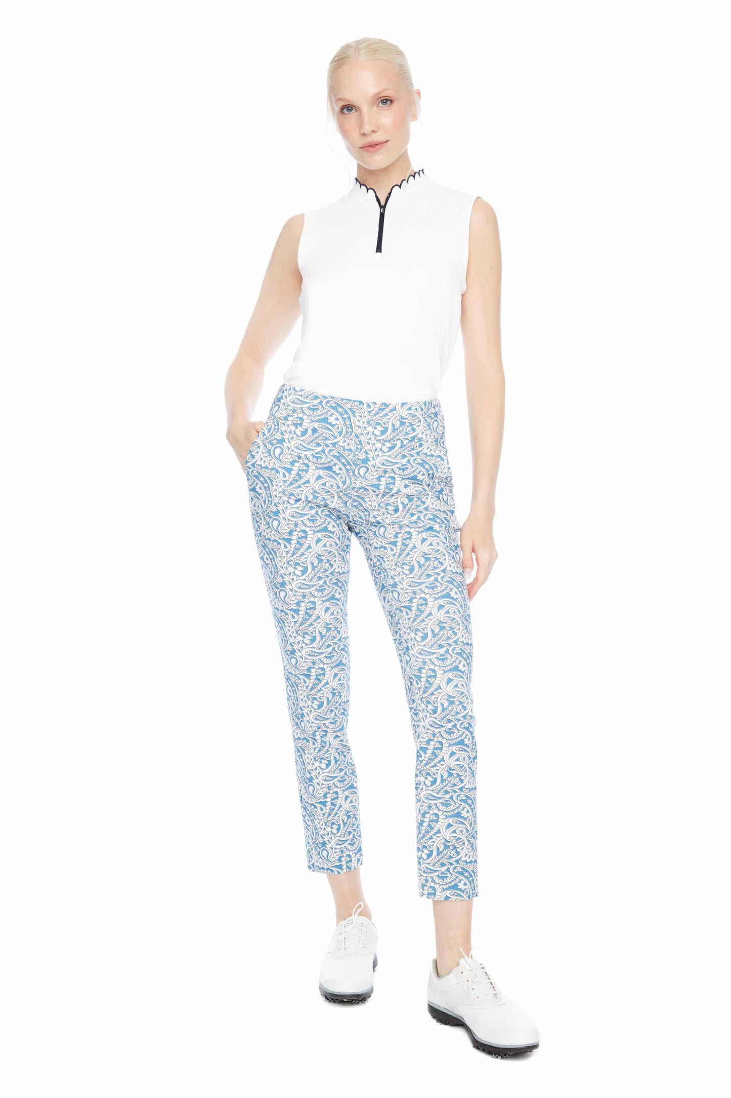 Swing Control Dutch Blue Paisley Back-Slit Techno Ankle Pant #4212