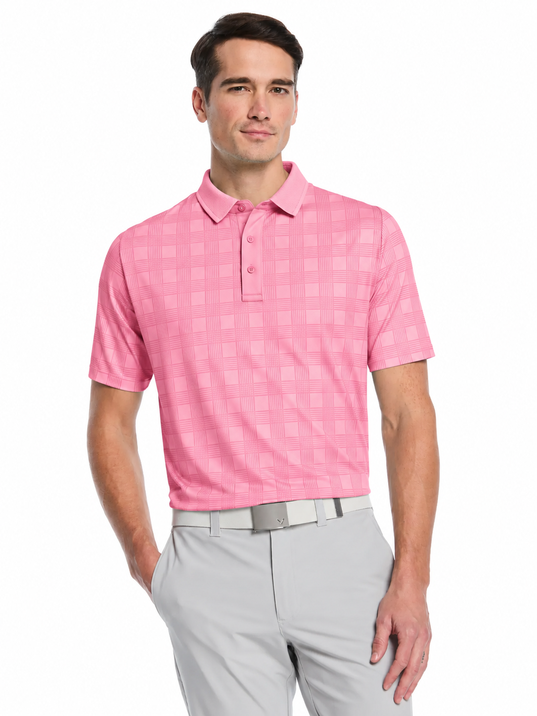 CGKSG040 Callaway Men's Chevron Plaid Print Golf Polo