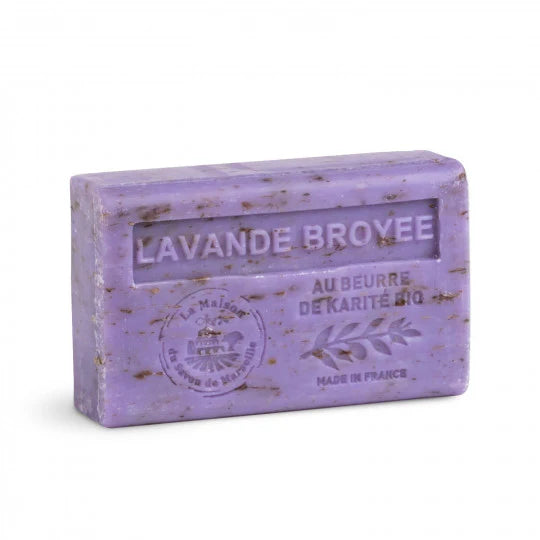 Exfoliating solid soap scented with crushed lavender - With organic shea butter 125g