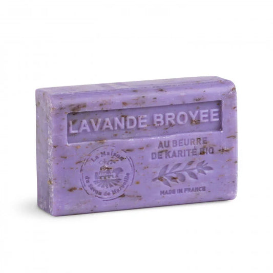 Exfoliating solid soap scented with crushed lavender - With organic shea butter 125g