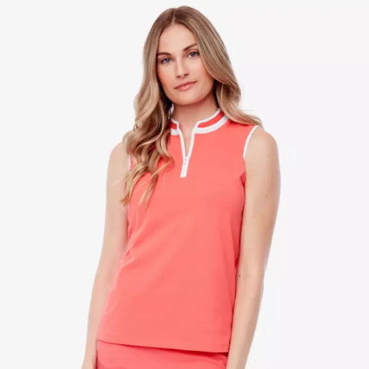 Swing Control PIQUE MOCK NECK SLEEVELESS SHIRT Coral