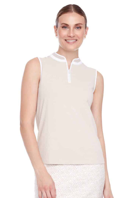 SWING CONTROLL PIQUE MOCKNECK SLEEVELESS SHIRT in Dessert