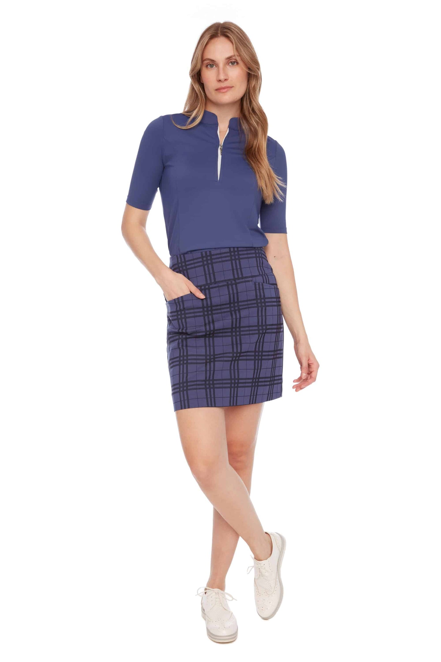 Swing Control Plaid Vented Jacquard Skort #1246