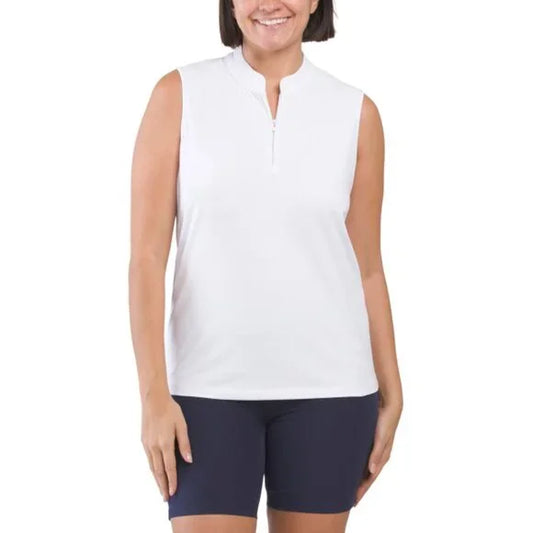 Swing Control PIQUE MOCK NECK SLEEVELESS SHIRT WHITE
