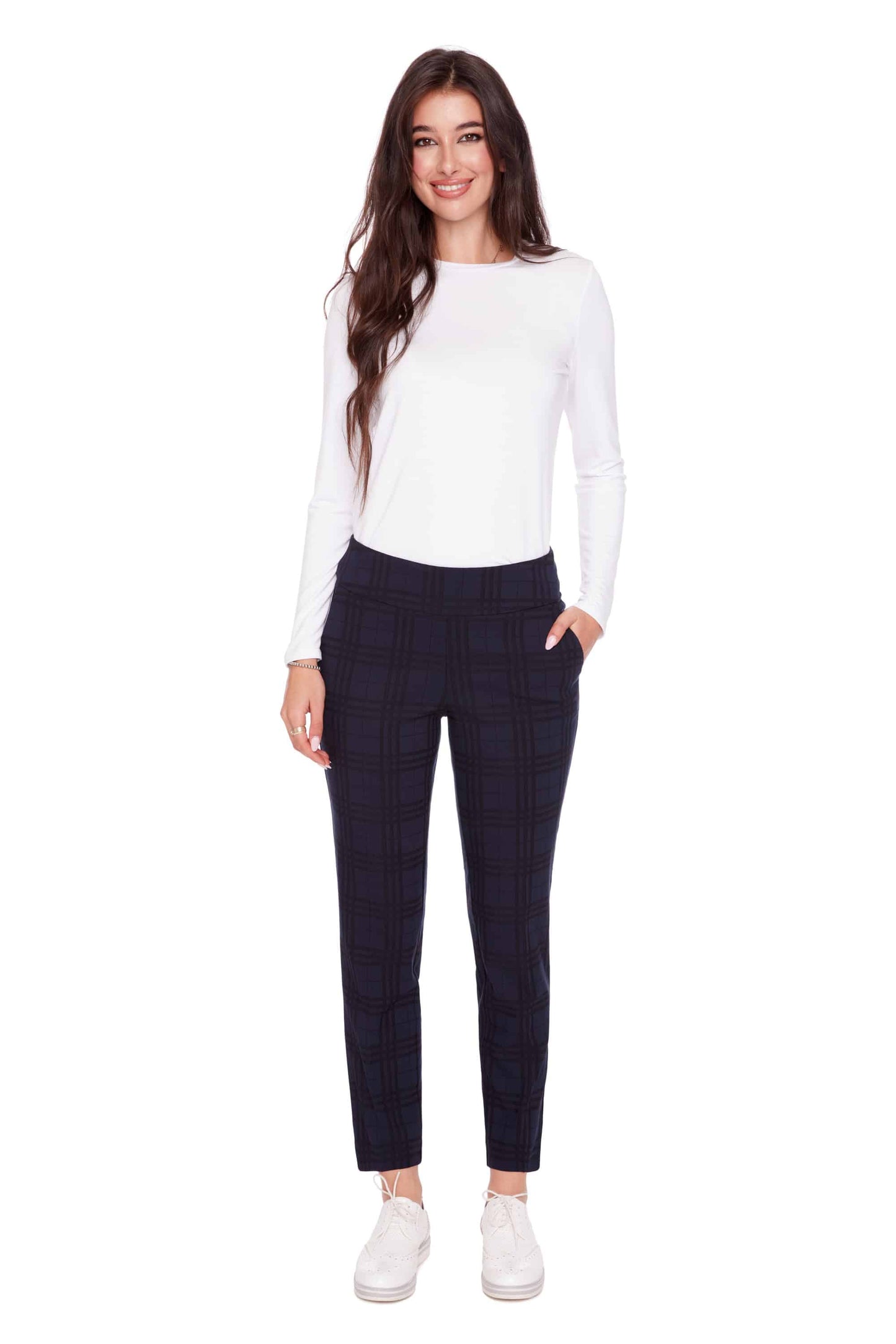 Swing Control Plaid Techno Ankle Pant #4213